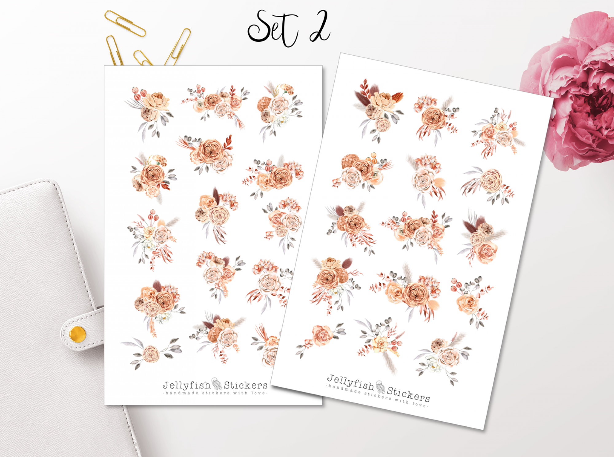 Beige Blumen Sticker Set